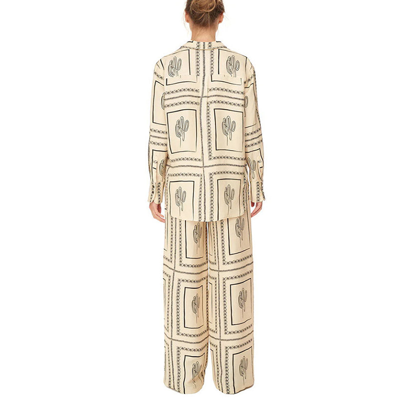 2-delig dames set met geometrische print: shirt en broek met wijd been