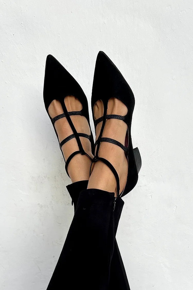 BENEDETTA | Elegante puntige ballerina's met veters voor een verfijnde look