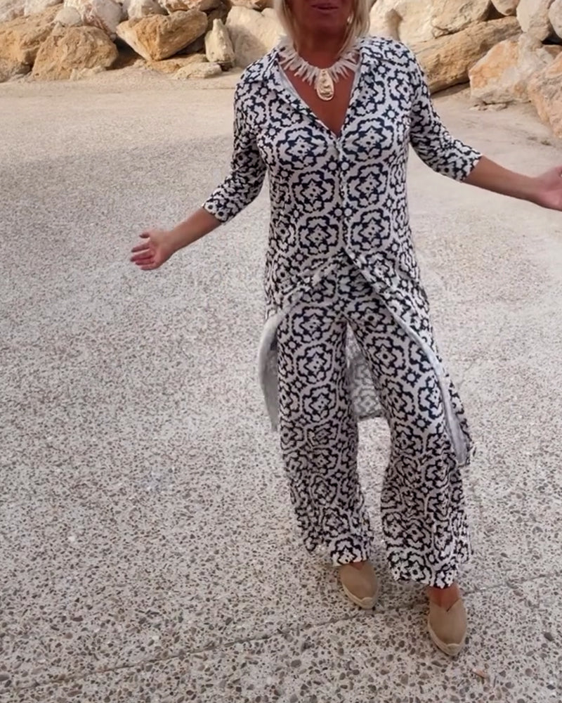 Amalia™ | Tweedelig Set met Vintage-Print