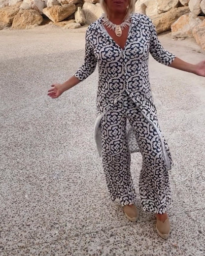 Amalia™ | Tweedelig Set met Vintage-Print