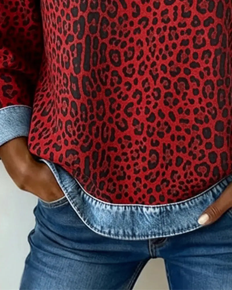 Esmée | Leopard Patchwork Trui met Flatterende Pasvorm en Dagelijks Comfort