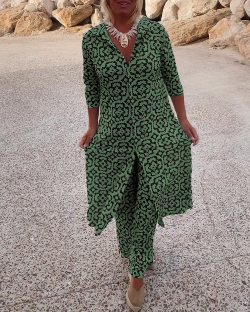 Amalia™ | Tweedelig Set met Vintage-Print
