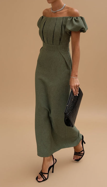 JASMIJN | Elegante Midi Jurk met Geaccentueerde Taille en Tijdloze Avondstijl