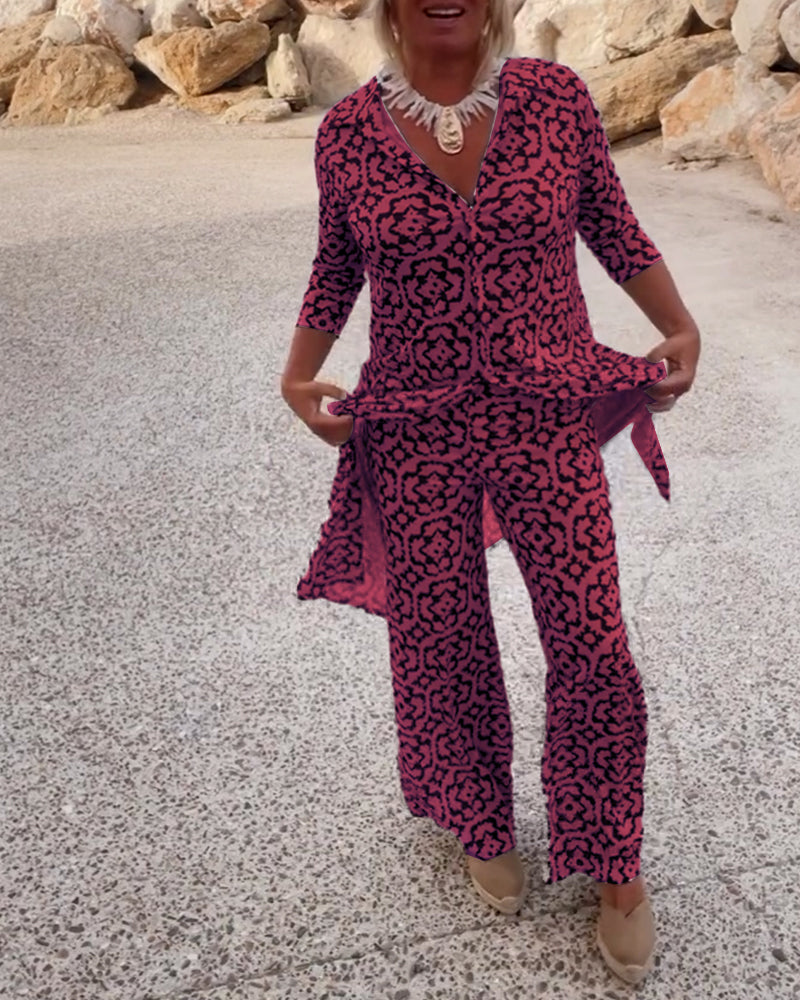 Amalia™ | Tweedelig Set met Vintage-Print
