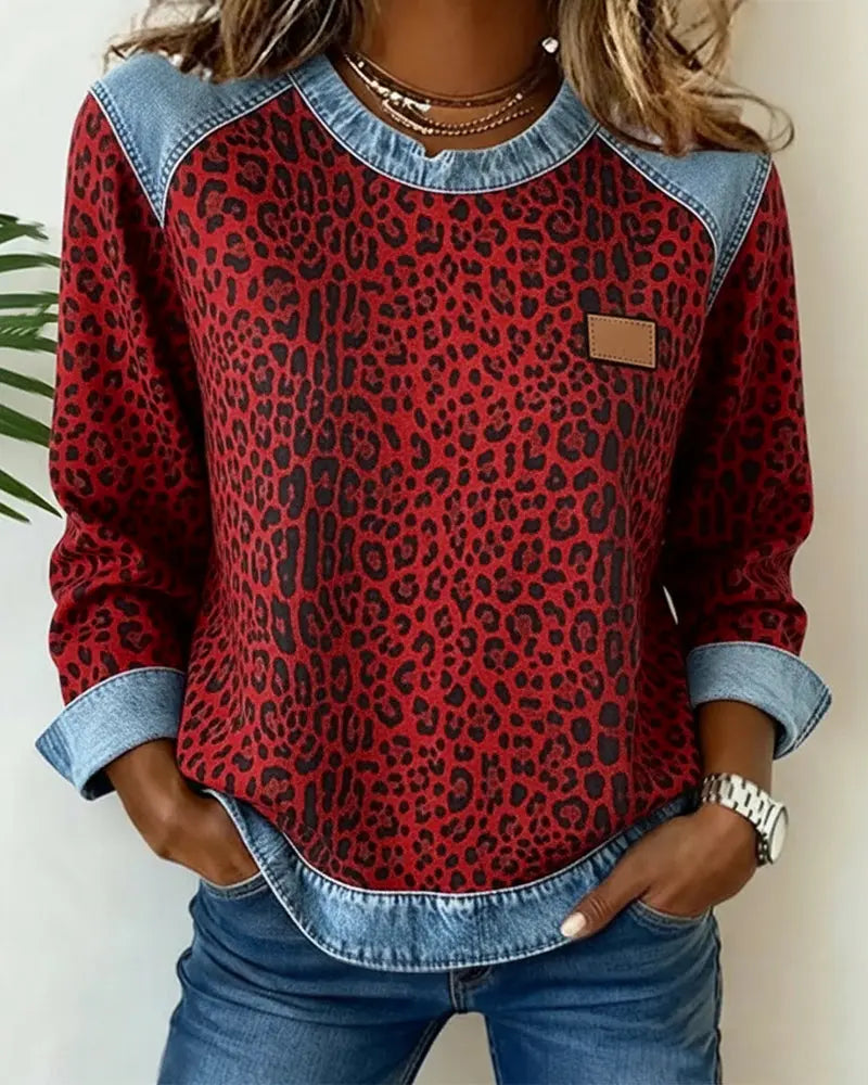 Esmée | Leopard Patchwork Trui met Flatterende Pasvorm en Dagelijks Comfort