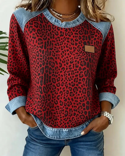 Esmée | Leopard Patchwork Trui met Flatterende Pasvorm en Dagelijks Comfort