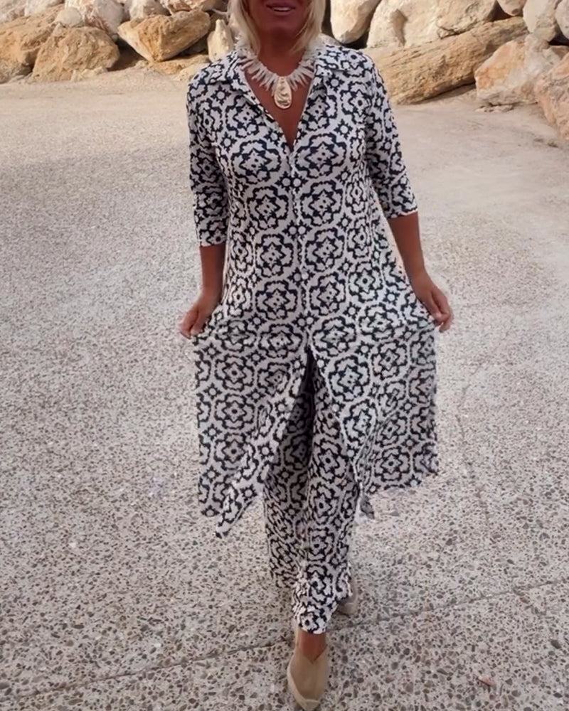 Amalia™ | Tweedelig Set met Vintage-Print