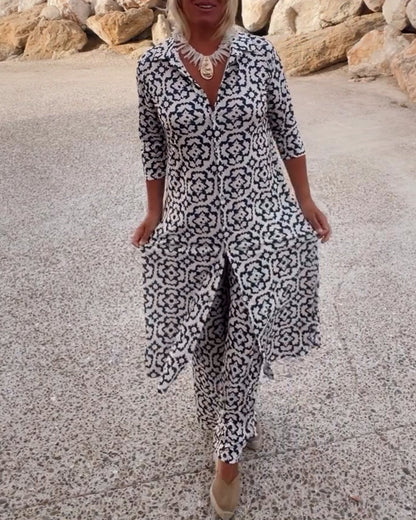 Amalia™ | Tweedelig Set met Vintage-Print