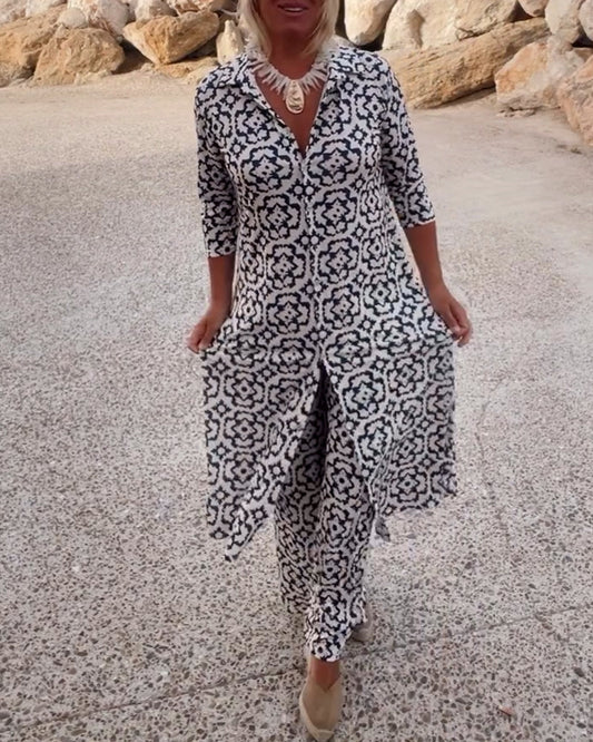 Amalia™ | Tweedelig Set met Vintage-Print