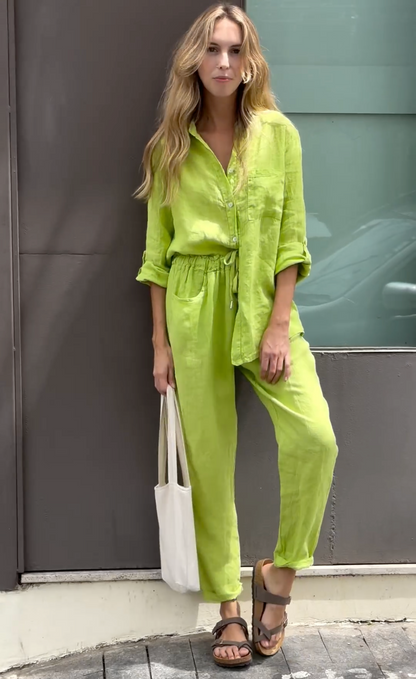 Marjan™ | Elegante twee-delige linnen shirt en broek set