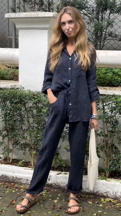 Marjan™ | Elegante twee-delige linnen shirt en broek set