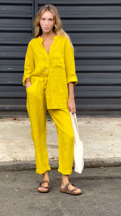 Marjan™ | Elegante twee-delige linnen shirt en broek set