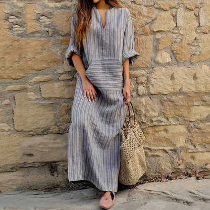 Ingeborg™ | Gestreepte Vintage-Maxikleed