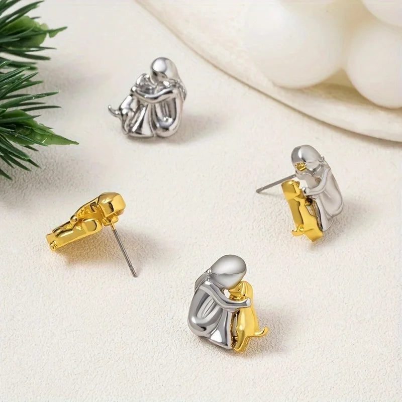 Bicolor Hugg Oorknopjes in Zilver en Goud