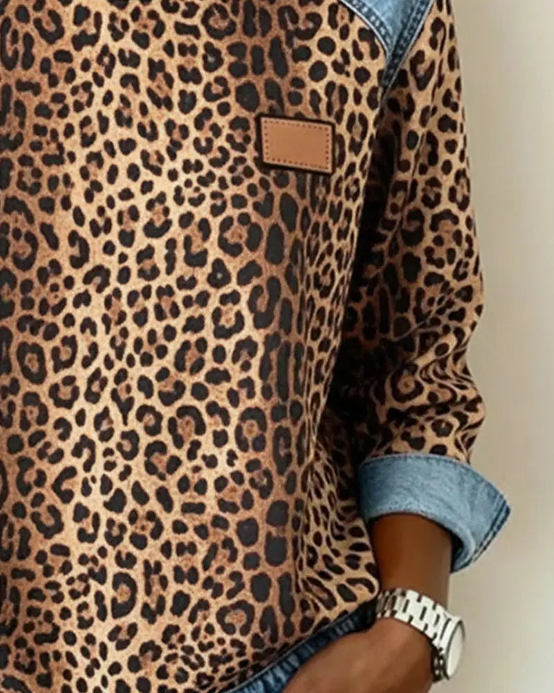 Esmée | Leopard Patchwork Trui met Flatterende Pasvorm en Dagelijks Comfort
