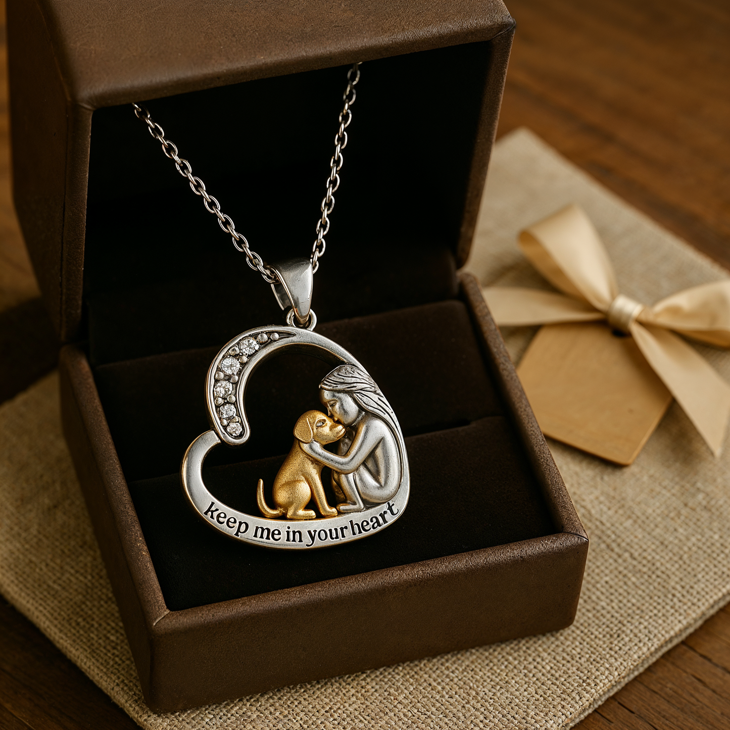 Halsketting met hart van zilver met hond en zirconia stenen