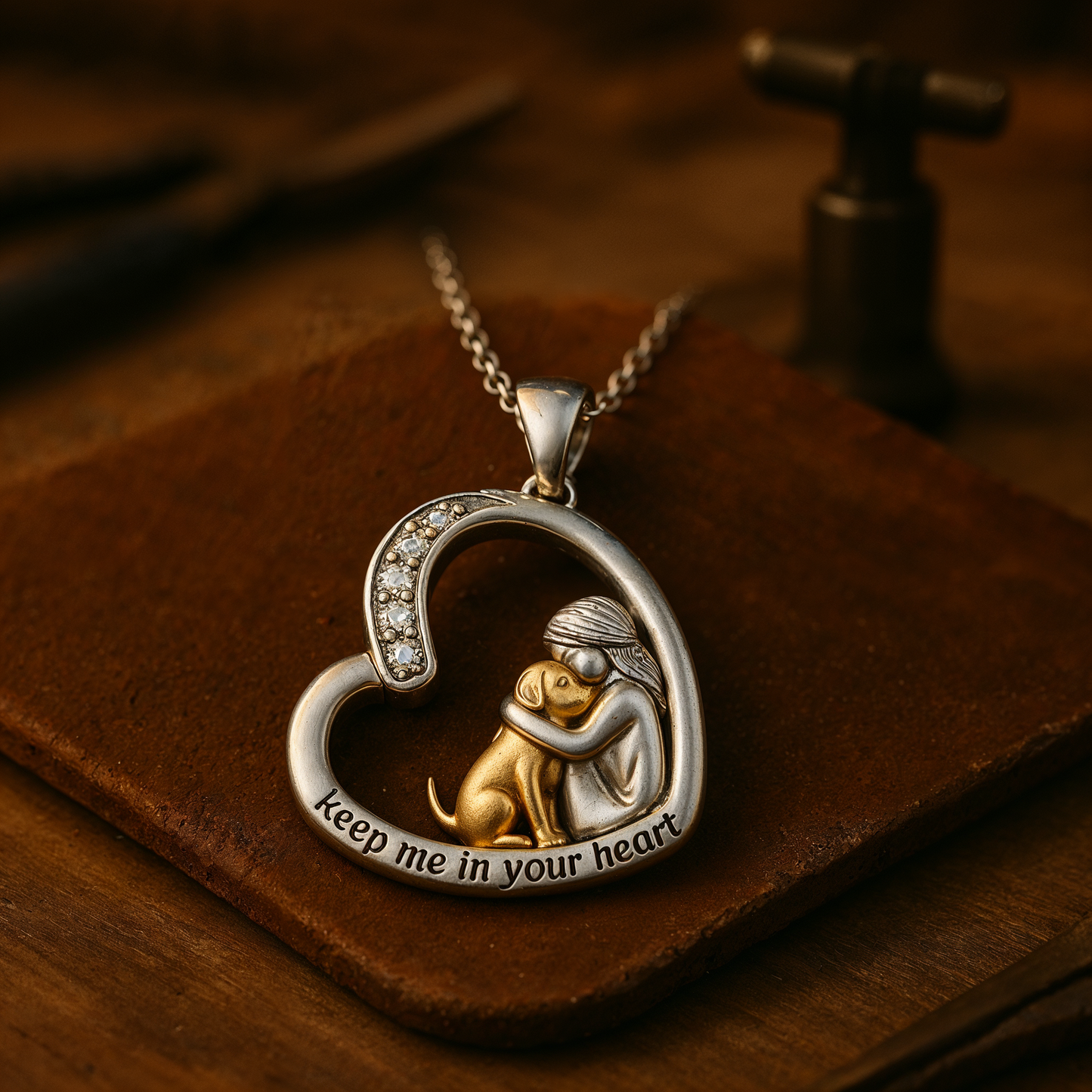 Halsketting met hart van zilver met hond en zirconia stenen