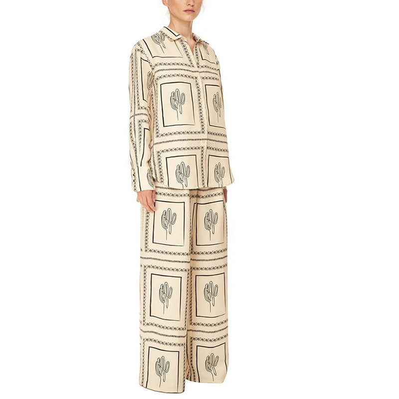 2-delig dames set met geometrische print: shirt en broek met wijd been