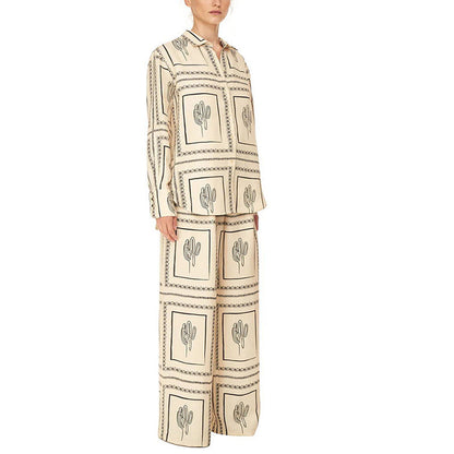 2-delig dames set met geometrische print: shirt en broek met wijd been