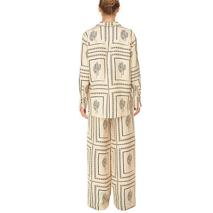 2-delig dames set met geometrische print: shirt en broek met wijd been